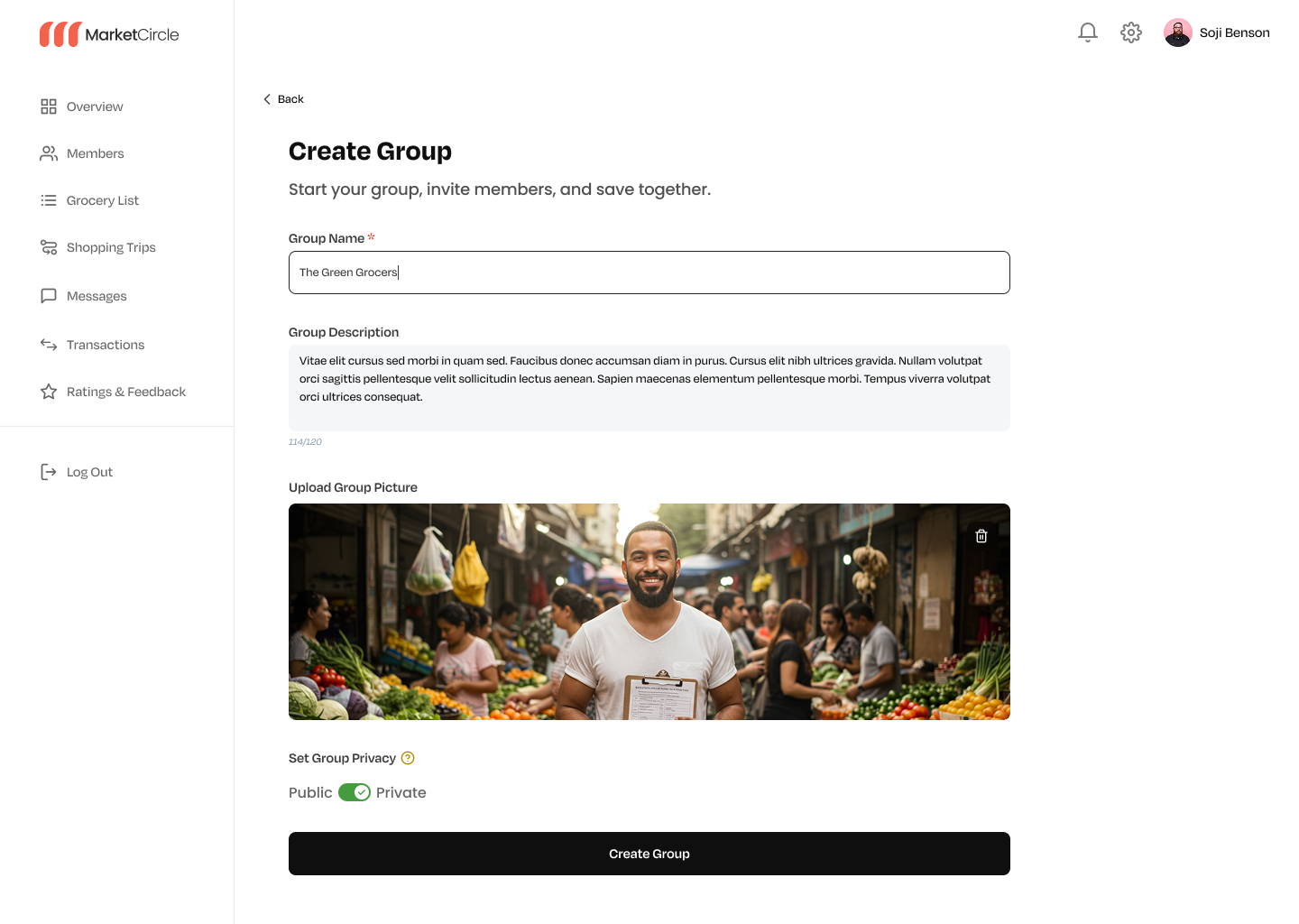 Create group screen